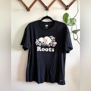 Roots Black Tee with White Logo